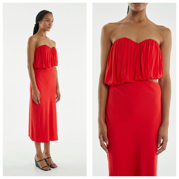 Third Form Overflow 2.0 Strapless Midi Dress Size 8 Red Satin Strapless Cocktail - Picture 2 of 13